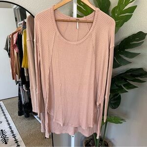 ✨ Free People Dusty Rose Thermal Tunic M | Slouchy Waffle Knit Long Sleeve